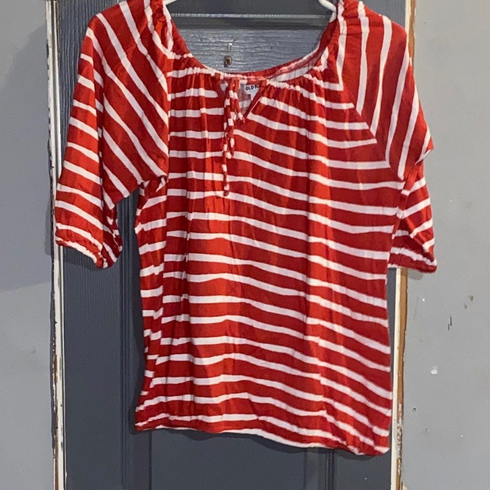 Old Navy Red and White Striped Blouse